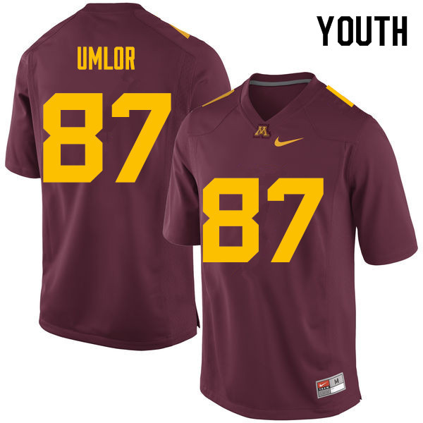 Youth #87 Nate Umlor Minnesota Golden Gophers College Football Jerseys Sale-Maroon